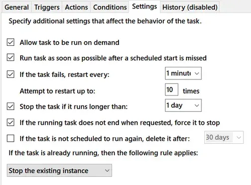 Parameters settings